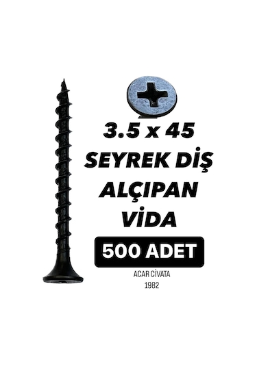 500 ADET 3.5X45 SEYREK DİŞ VİDA ALÇIPAN SIVA VİDASI