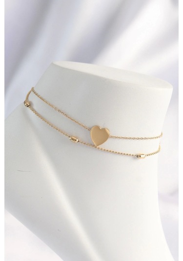 Ceylan Adam 316l Çelik Gold Renk Kalp Tasarımlı 2li Halhal Çok Renkli