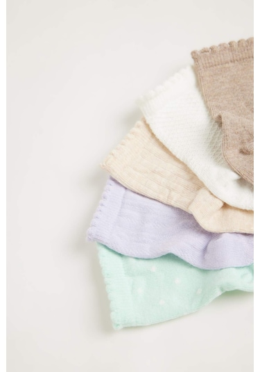 DeFacto Kız Bebek Dikişsiz 5'li Pamuklu Uzun Çorap C9103A5NSKR1 Çok Renkli