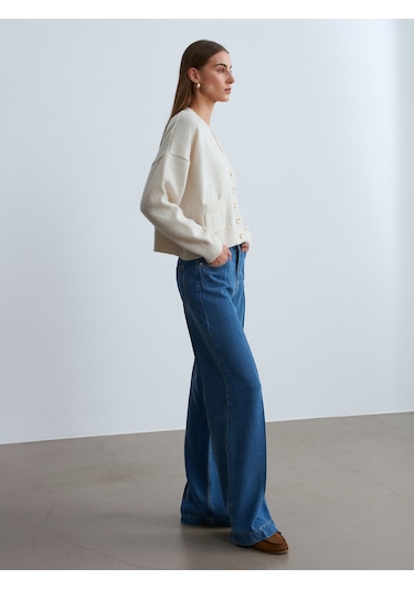Dilvin 72102 Dökümlü Wide Leg Jean-mavi Mavi