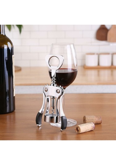 Kangvka Profesyonel Multifonksiyon Şarap Açıcı: Pervane Tipi Kork Açıcı, Alüminyum Kase Kesici Ve Bira Kapağı Açıcı - Ergonomik Ahşap Kolu İle Dayanıklı Çelik Gövde Gümüş