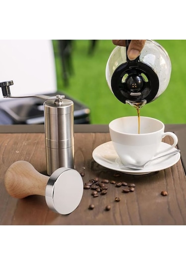 Kahve Tamperi- Koyu Ceviz Ahşap Sap - Düz Tabanlı-Espresso Tamperi -Çap 58 MM
