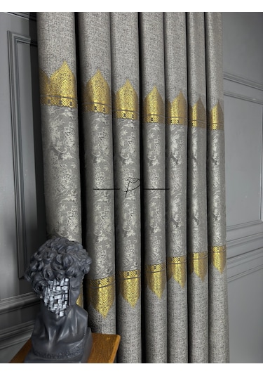 Fon Perde Pano Fonluk Nilo Desen - Gri-gold Çok Renkli