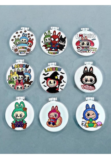 Labubu Baskılı Plastik El Aynası. Çap: 9cm. Çift Taraflı Ayna. Çok Renkli