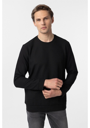 Süvari Siyah Regular Armürlü Bisiklet Yaka Triko-36396 Siyah