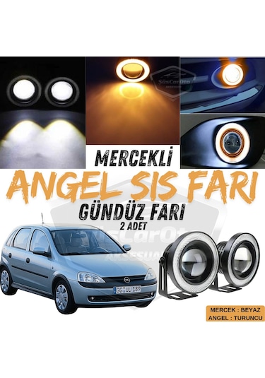 Opel Corsa C 2000-2006 Uyumlu Üniversal Mercekli Angel Sis Farı Metal Su Geçirmez 76 Mm Turu Halkalı Gündüz Farı Sis Farı 55977160