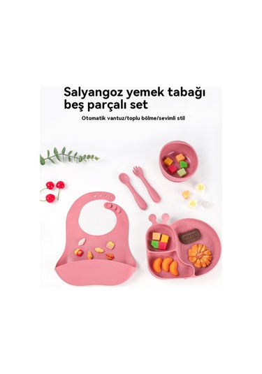 Jianfan Karikatür Silikon Mama Önlğü Su Geçirmez Bebek Beslenme Önlü Koyu Pembespar Pembe