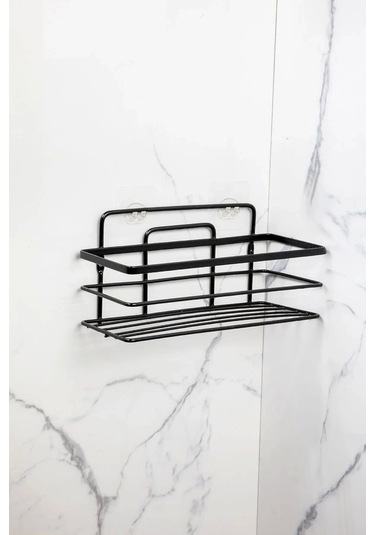 Banyo Köşe Rafı Lamalı Tek Katlı Siyah Şampuanlık Hem Vidalı Hem Yapışkan Stickerlı Çok Renkli