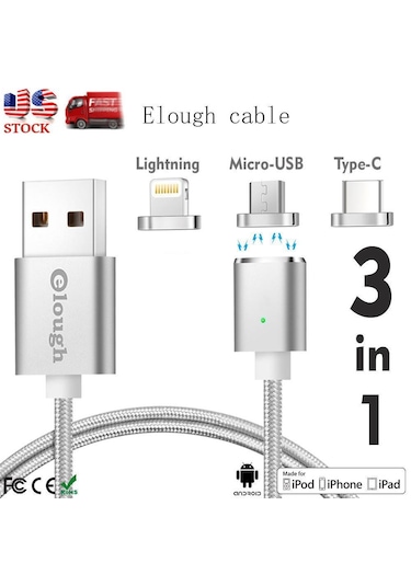 Lightning Micro Usb Type C Mıknatıslı Şarj Kablosu Hepsi Bir Arada 0.25m