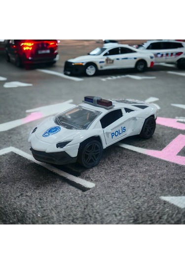 Metal Çek Bırak Polis Aracı Beyaz 13 Cm X 6 Cm X 5 Cm