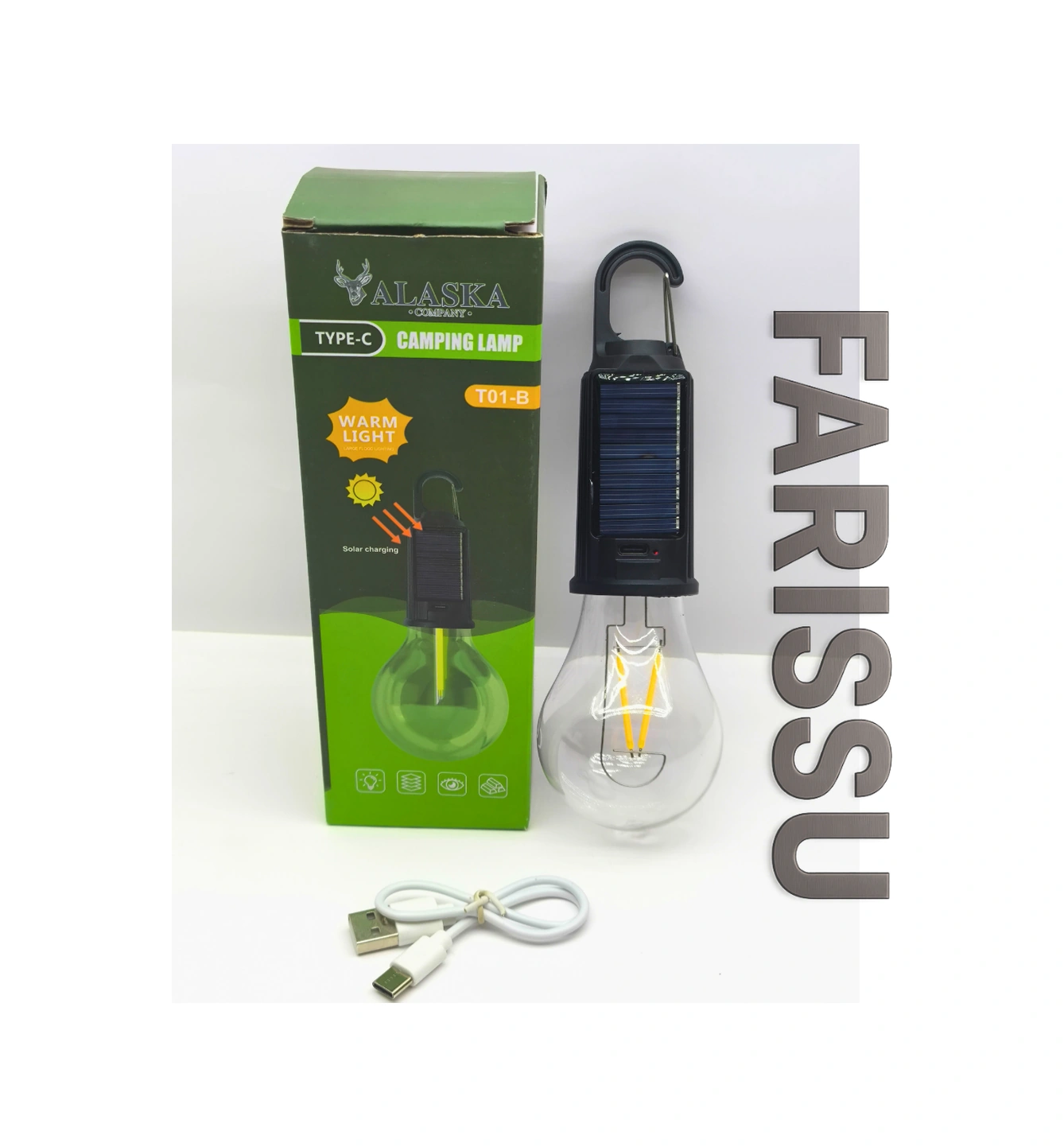 Alaska T01-b Type-c Ve Solar Şarjlı Sıcak Işık Warm Light Kamp Lambası 1 Adet