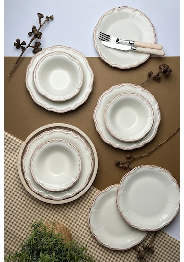 Tabak Evi Stoneware Antik Yemek Takımı 6 Kişilik 24 Parça