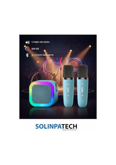 Çift Karaoke Mikrofonlu Kablosuz Bluetooth Rgb Led Işıklı 5 Ses Efektli Stereo Ses Usb/sd Hoparlör