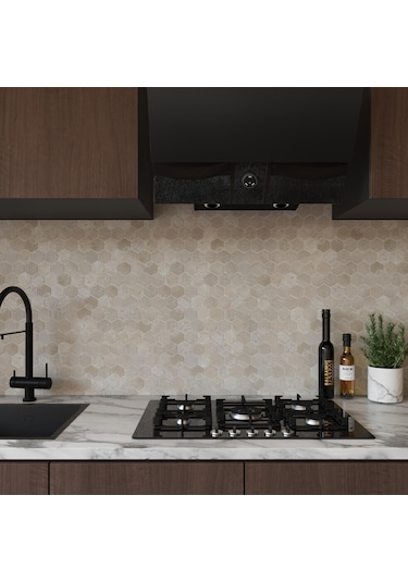 Tuqco Doğal Taş 2 Altıgen Bej Cilalı Mermer Mozaik Fileli