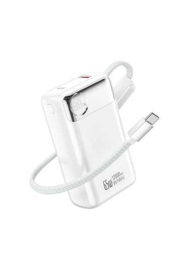 Wiwu T132 Power Plus Serisi Type-c Kablolu Pd Powerbank 65w 12000mah Beyaz