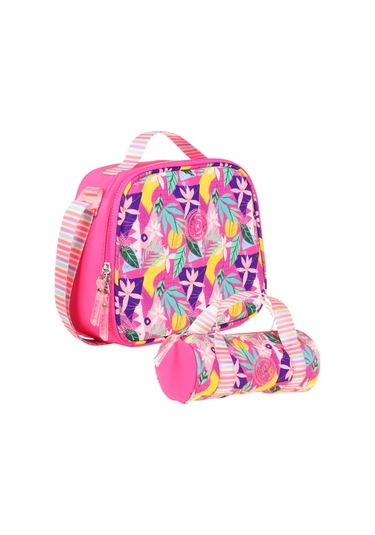 Kaukko Isı Yalıtımlı Beslenme Çantası Ve Kalemlik Seti - Kız Çocuğuna Özel - Yaprak Desenli - Pembe Renkli Pembe