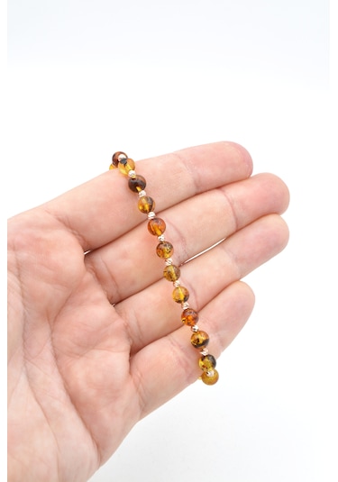 Hakiki Doğal Makrome Model Damla Kehribar Bileklik 6 Mm Sarı - Siyah
