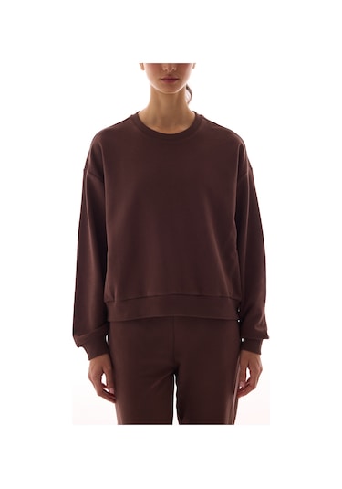 Penti Kahverengi Dikiş Detaylı Bisiklet Yaka Pamuklu Sweatshirt