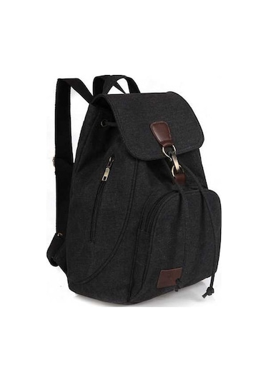 Novahub Kadın Tuval Öğrenci Laptop Çantası Sırt Çantası Siyah, Pratik Tasarım Siyah