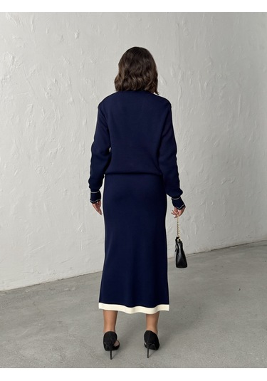 Kadın Bebe Yaka Triko Takım Lacivert