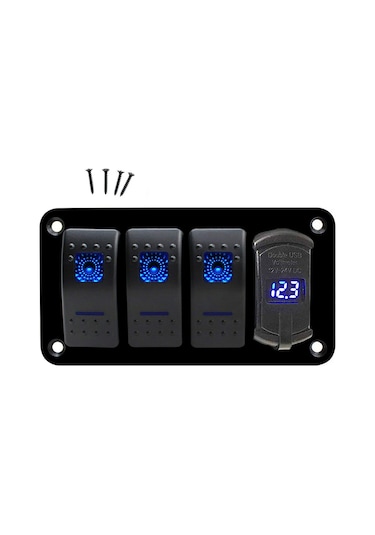 Teltree Hızlı Şarjlı 12v/24v Çift Usb Çıkışlı Su Geçirmez 8 Gang Anahtar Paneli - Araç, Tekne, Karavan İçin 1-gang