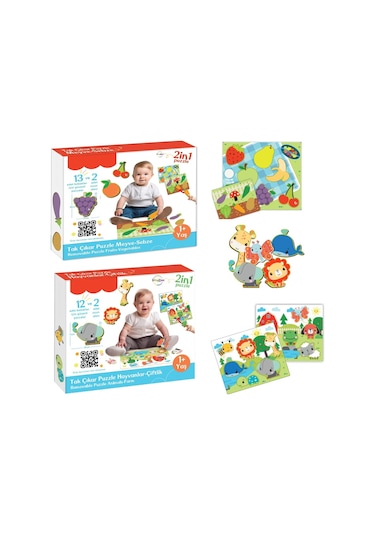 Eğitici Tak-çıkar Puzzle Seti Hayvanlar + Meyve Sebze 2 Li Set 3+
