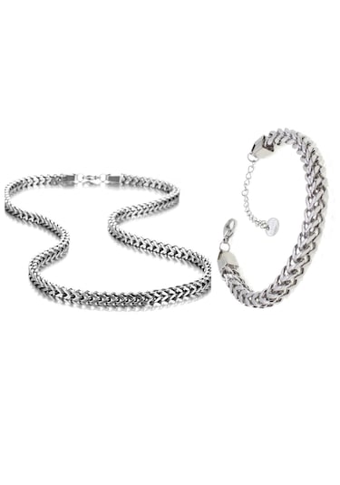 Kare Küp Model Çelik Erkek Kolye&bileklik Set ... Gümüş