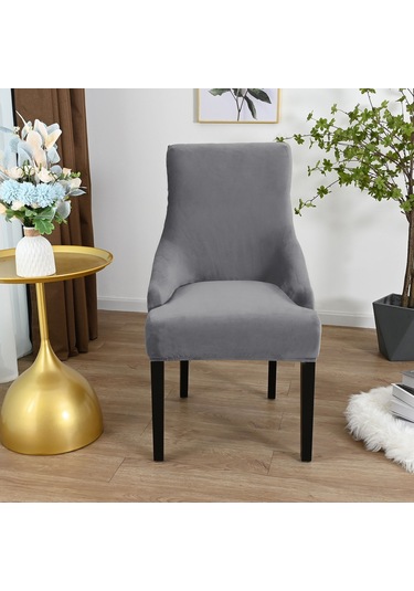 Leezsing Kumaş Sandalye Kılıfı, Kadife Malzeme, Gri Renk, Ev Dekorasyonu, Kolay Kurulum Gri