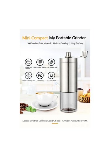 Jeemson Ev Üstü El İle Fincan Kahve, Biber, Fıstık, Tahıl Değirmeni - Paslanmaz Çelik Portatif El Grinderi Gümüş