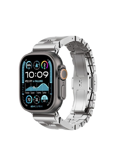 Talazan iOS Watch Uyumlu Ultra 49mm Krd-125 Metal Kordon Strap Kayış-gümüş