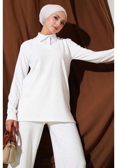 Biçomi Gömlek Yaka Fitilli Salaş İkili Takım Beyaz T4300 Beyaz