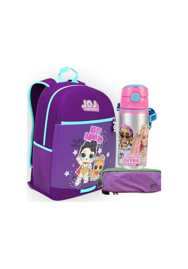 Surprise Anaokul Çantası + Çift Gözlü Kalemlik Lisanslı Aluminyum Matara Suluk 500ml 1 Çok Renkli