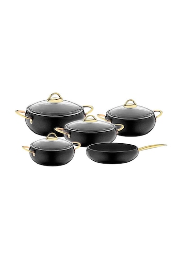 OMS 3040 Silikon Küre 9 Parça Tencere Seti Granit Tencere Takımı