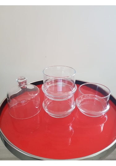 3 KATLI CAM ŞEKERLİK SUNUMLUK KAPAKLI