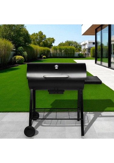 Kapaklı Varil Tip Kömürlü Mangal Paslanmaz Çelik Termometreli