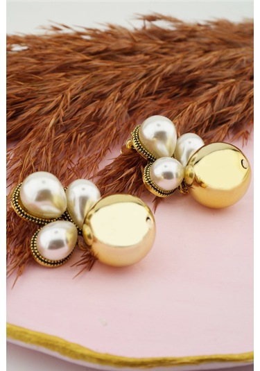 Kadın Kararmaz Altın Kaplama Özel Tasarım Beyaz Inci Detaylı Kü Altın-M N11.662 Altın