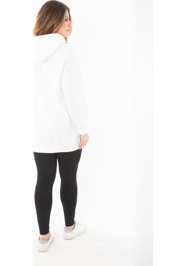 Kadın Büyük Beden Kemik İçi Şardonlu Üç İplik Kapşonlu Sweatshirt 65n37294-kemik Kemik