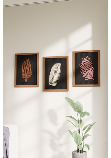 Ahşap Dekoratif 3'lü Modern Çerçeveli Tablo