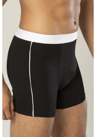 Erdem Siyah Pamuk Elastan Uzun Boxer 1417 Siyah
