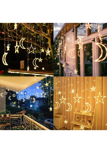 Ayrı Ay Yıldız Animasyonlu 3 Metre Animasyonlu Yılbaşı, Ramazan Bayramı Led Işıklandırma Fişli Sarı