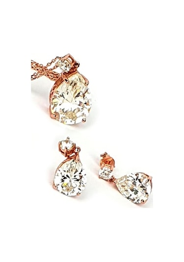 Sky Diamond Gümüş Rose Damla Set Takım
