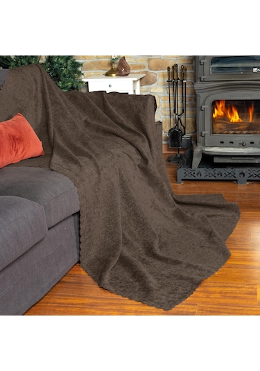 Jakarlı Şönil Koltuk Örtüsü Kanepe Örtüsü Koltuk Şalı 110x175 2 Ad. Kaymaz Kahve Kahve