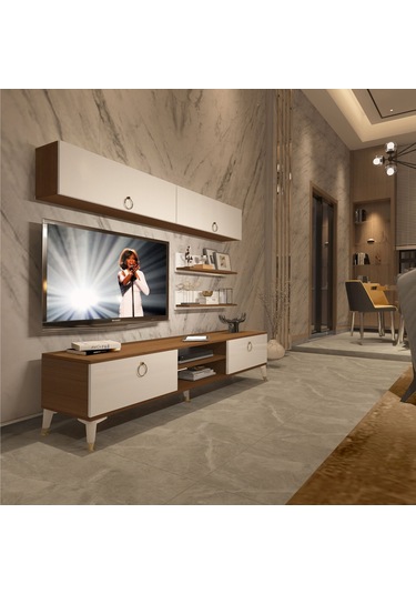 Decoraktiv Eko 5 Mdf Dvd Gold Tv Ünitesi Tv Sehpası Ceviz - Beyaz