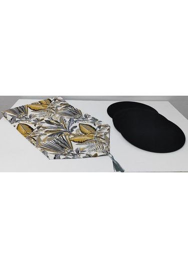 Kauçuk Hardal Desenli Runner Ve 4lü Supla Takımı Gri