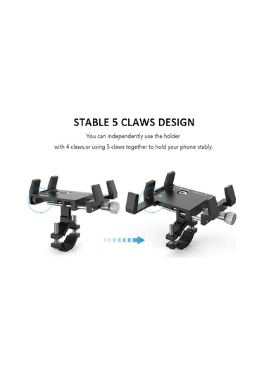 Jeemson Bisiklet Telefon Tutucu - Sabit 5 Kollu, Kokulu, Siyah 22-36mm