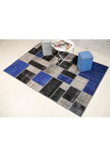 Patchwork El Dokuma Antik Anadolu Halısı Free Way Gri - Siyah