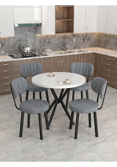 Azra Serisi Beyaz 90 Cm Sabit Yuvarlak Masa, Mutfak Masa Takımı 4 Sandayeli - Koyu Gri Koyugri Azra Serisi Beyaz 90 Cm Sabit Yuvarlak Masa, Mutfak Masa Takımı 4 Sandayeli - Koyu Gri Koyugri