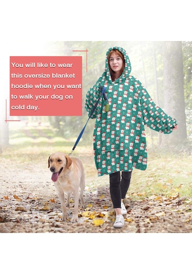 Noel Temalı Unisex Giyilebilir Battaniye Hoodie, Kalın Peluş, Kollar Ve Büyük Cep Bej