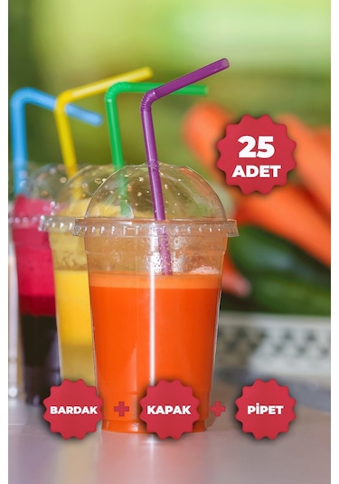 Plastik Bardak Milkshake Bardağı Kapak Pipet 14 Oz 400 Cc - 25 Adet