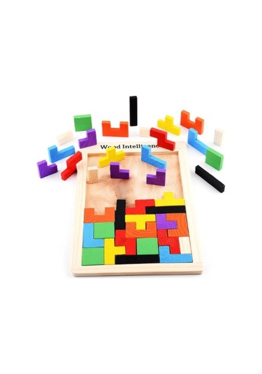 Montessori Ahşap Tetris & Blok Puzzle Zeka Oyuncağı Seti